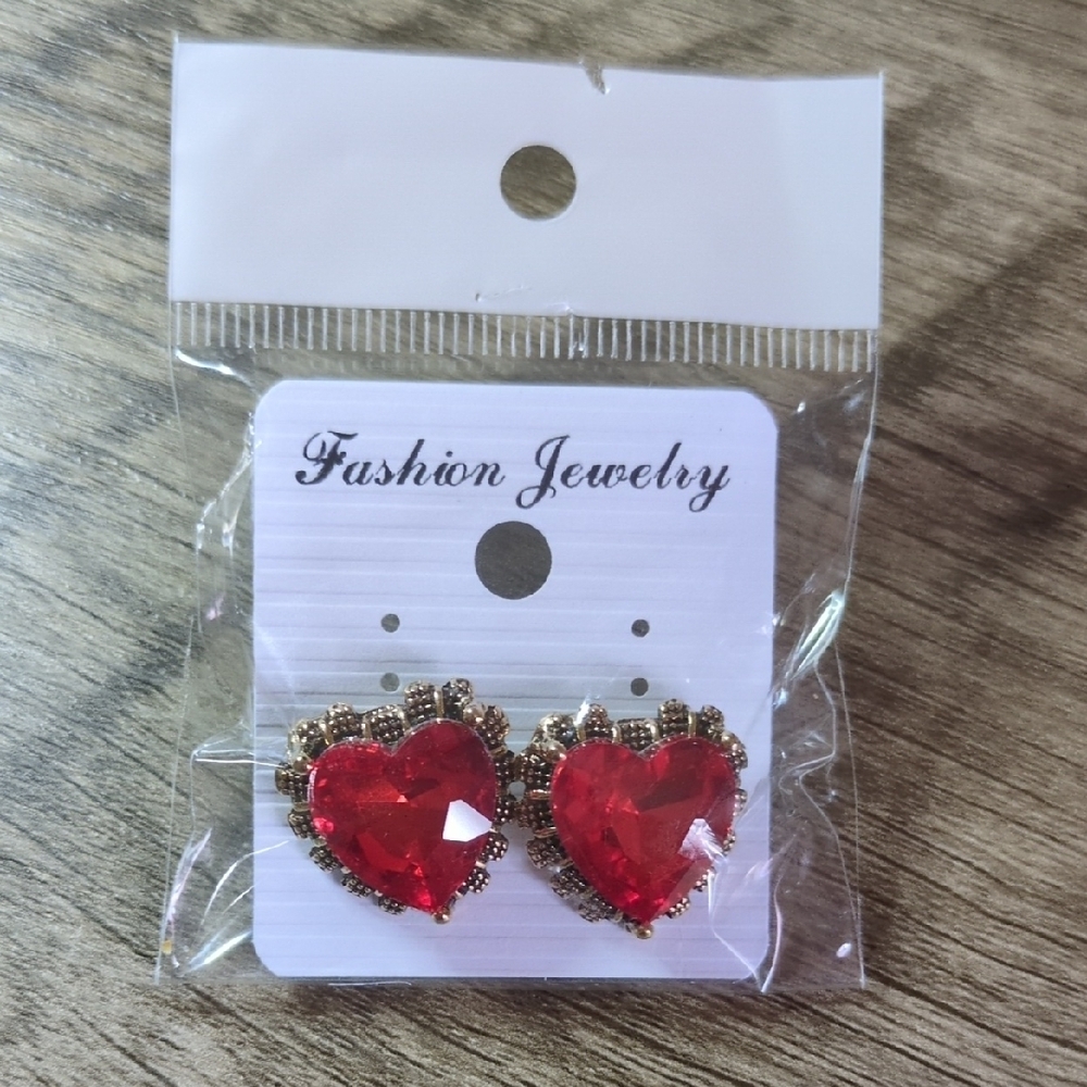 Heart-Shaped Red Earrings